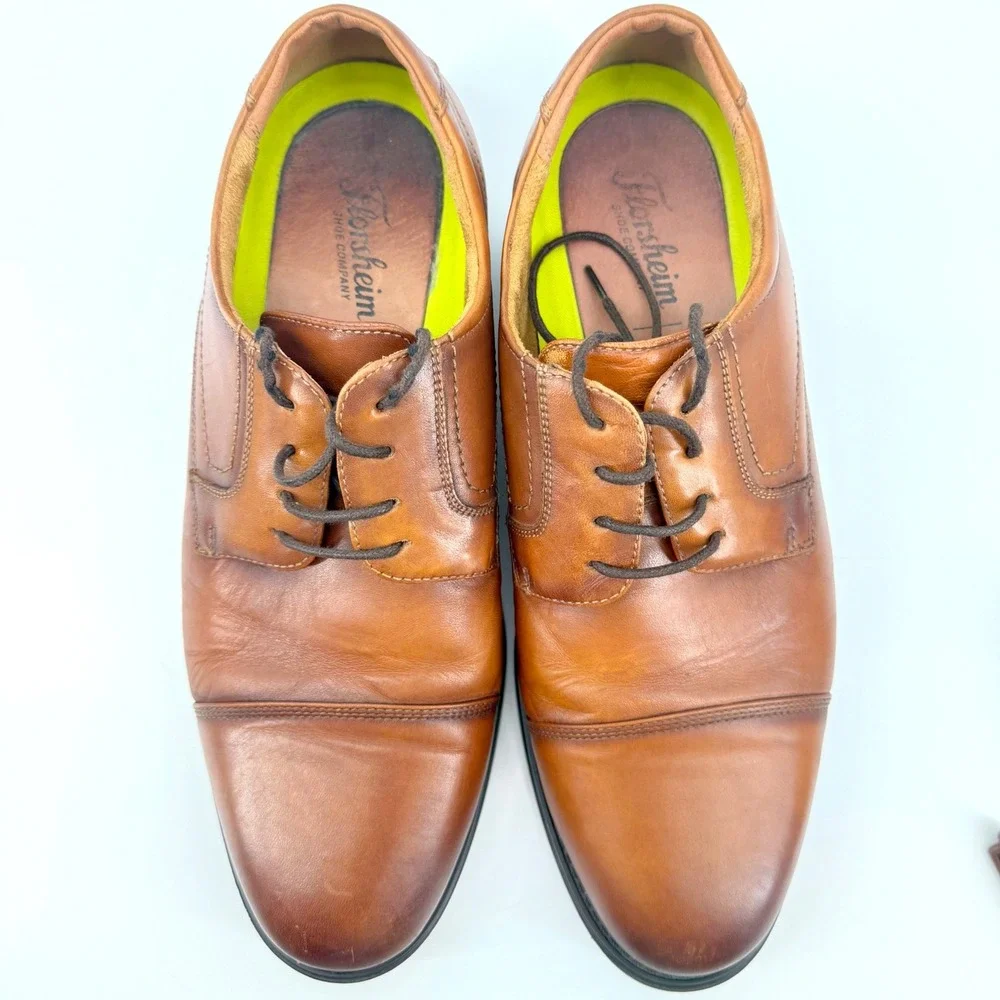 Florsheim Midtown Oxford Men 9.5D Cognac Brown Leather Cap Toe Comfortech Ortho